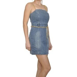 Michael Kors Denim Mini Dress Chain Straps & Belt Dusk Blue Wash